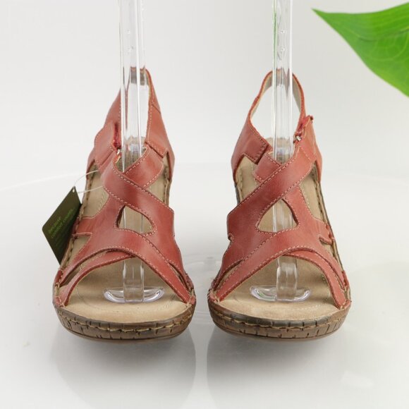 Hotter Womens Mellow Sandals Size 7.5 Red Leather Wedge Heel Strappy Slingback - Picture 2 of 12